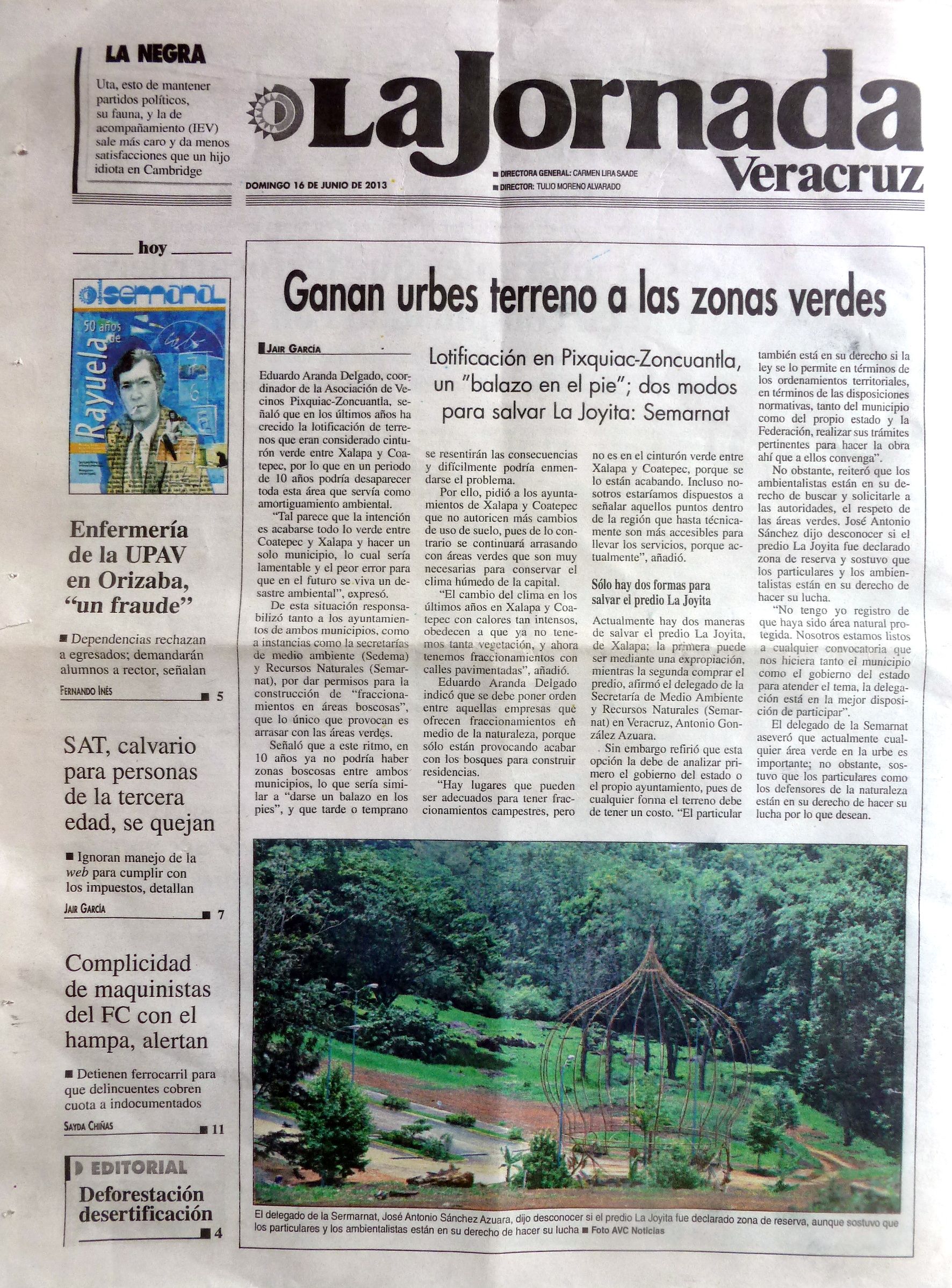 La Jornada Areas verdes 16 Junio 2013